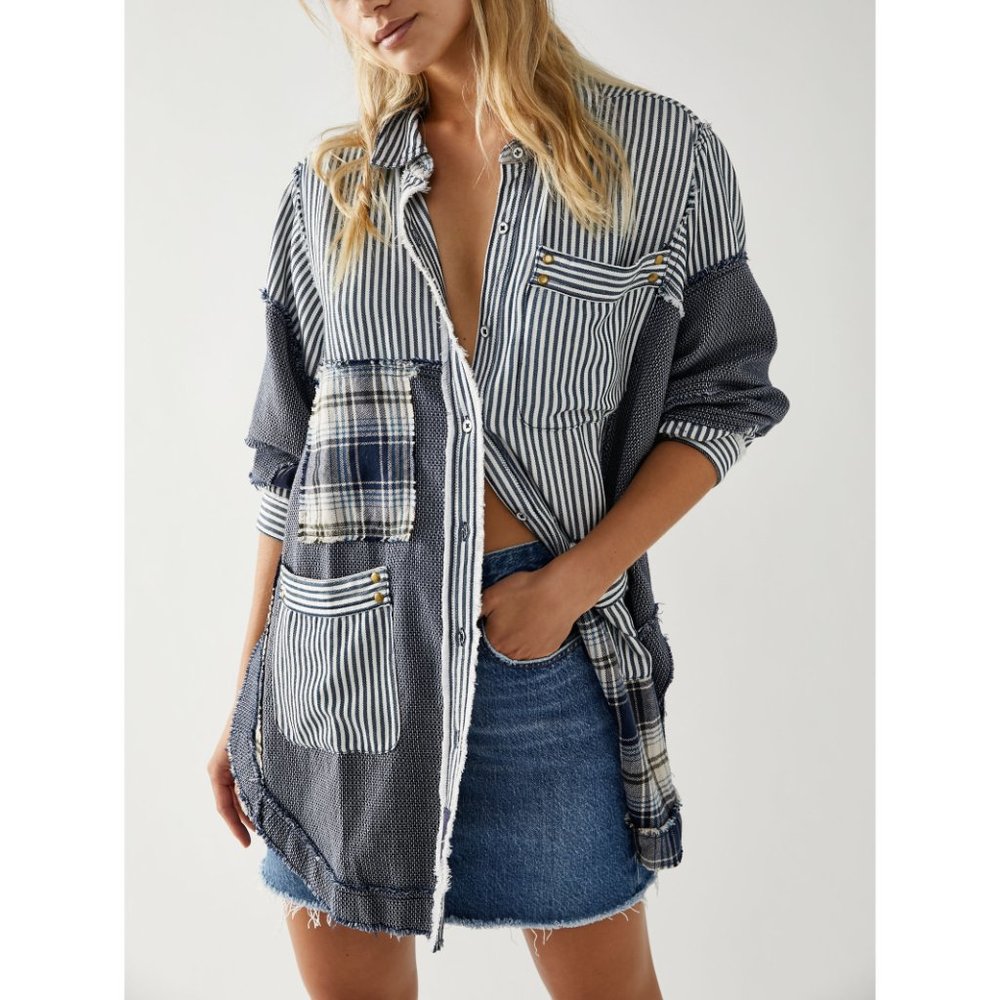 FREE PEOPLE We The Free Railroad Dreams Top / Indigo Combo